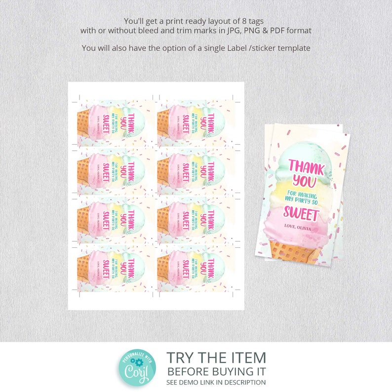 Editable Ice Cream Favor Tags. Ice Cream Party Thank You Tags - Etsy