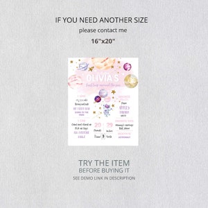Editable Pink Space Birthday Milestone Sign, 1st Birthday Girl Milestone Poster, First Trip Around The Sun Birthday, First Year Board SP470 image 2