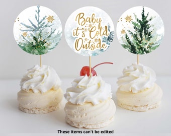 Baby it's Cold Outside Cupcake Toppers | Winter Baby Shower Cupcake Toppers | Snowy Woodland baby shower Cupcake Toppers Christmas W17