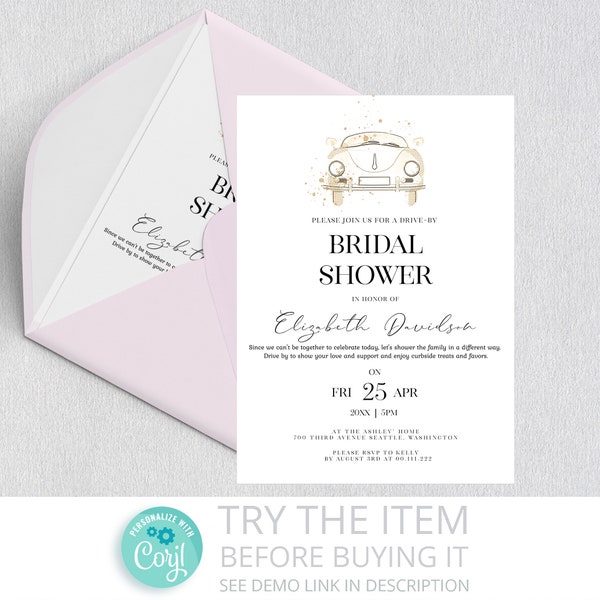 Editable bridal shower invitation simple | Drive By Parade Bridal Shower, Social Distance Bridal Shower Invitation, Quarantine /468