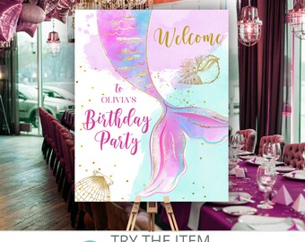 Mermaid Birthday Welcome Sign | Mermaid Tail Birthday Decor Welcome Pool Party Sign /877