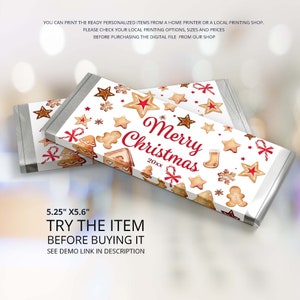 Holiday Edition Editable Chocolate Bar Christmas Wrapper Candy Bar Wrappers Winter Chocolate Favors INSTANT DOWNLOAD W195