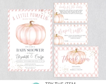 Set Baby Shower Zucca Rosa Modificabile / Pacchetto Baby Shower Zucca Rosa Pastello / Little Pumpkin è in Arrivo Stampabile Digitale P96