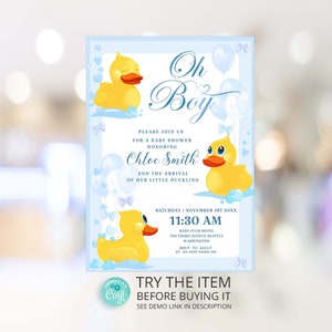 Rubber Duck Baby Shower Invite Digital Printable Oh Boy Baby Shower invitation DUCK Baby Shower Invitation /125