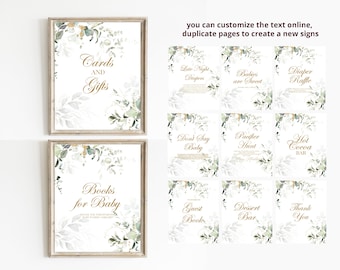 Eucalyptus Baby Shower Sign Bundle Baby Shower Decoration Boho Greenery Baby Shower Printable Signs Corjl GR9