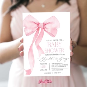 Pink Bow Baby Shower Invite, Bow Baby Shower Invite, Coquette Bow Baby Shower Invitation, Pink Baby Shower Girl BO5