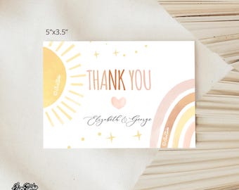 Ray of Sunshine Baby Shower decorations Thank You Cards Template, Sunshine Baby Shower, Boho Rainbow Baby Shower instant download RB52