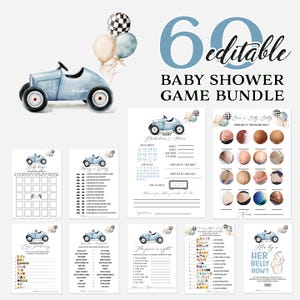 Racing Car Baby Shower Games Bundle: Blue Vintage Theme (Digital Download) / CA122