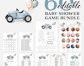 Racing Car Baby Shower Games Bundle: Blue Vintage Theme (Digital Download) / CA122