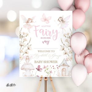 Placa de boas-vindas para chá de bebê de fada pequena, placa para chá de bebê de flores silvestres, decorações para chá de bebê de menina, placas para chá de bebê de jardim de fadas FB11