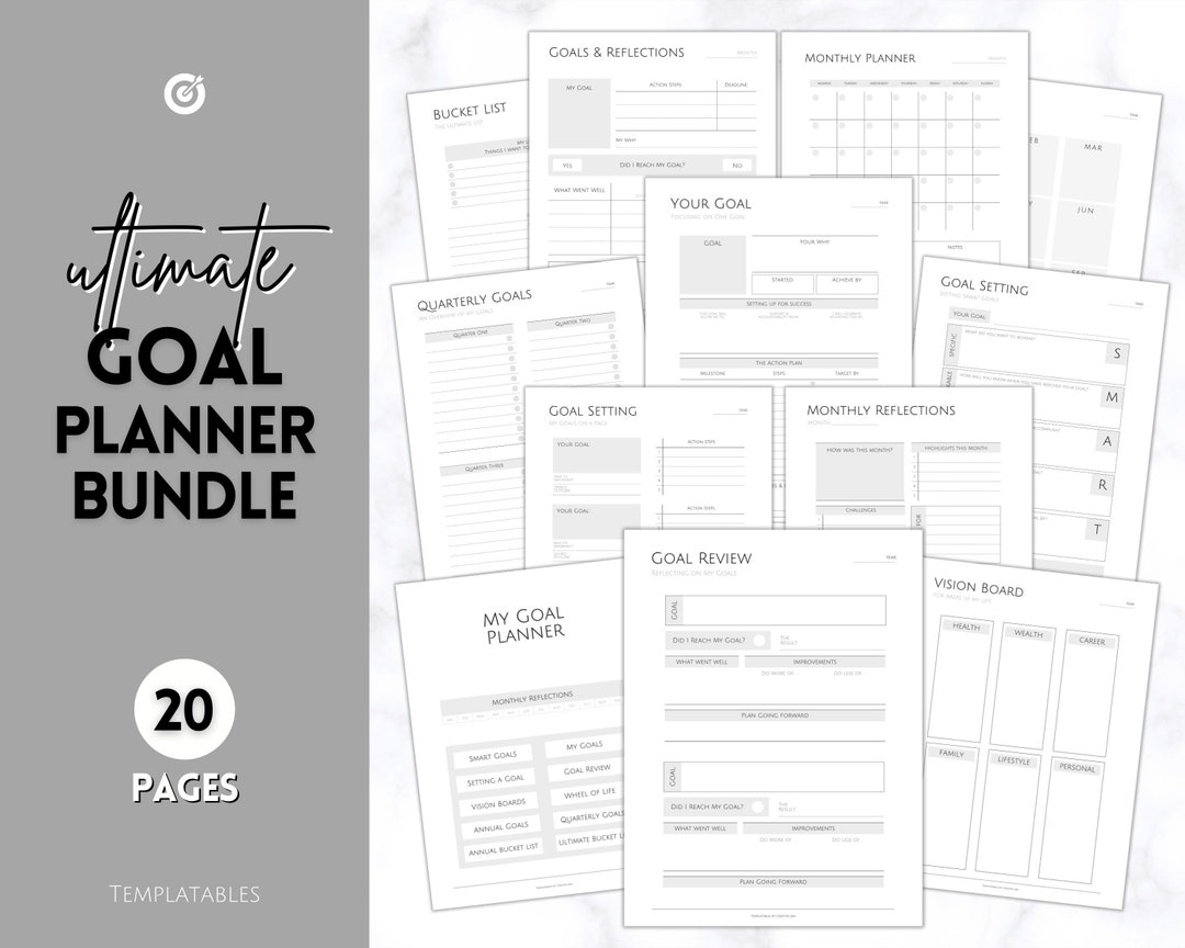 Goal Planner Printable BUNDLE, 2024 Goals Tracker, SMART Goal Setting ...