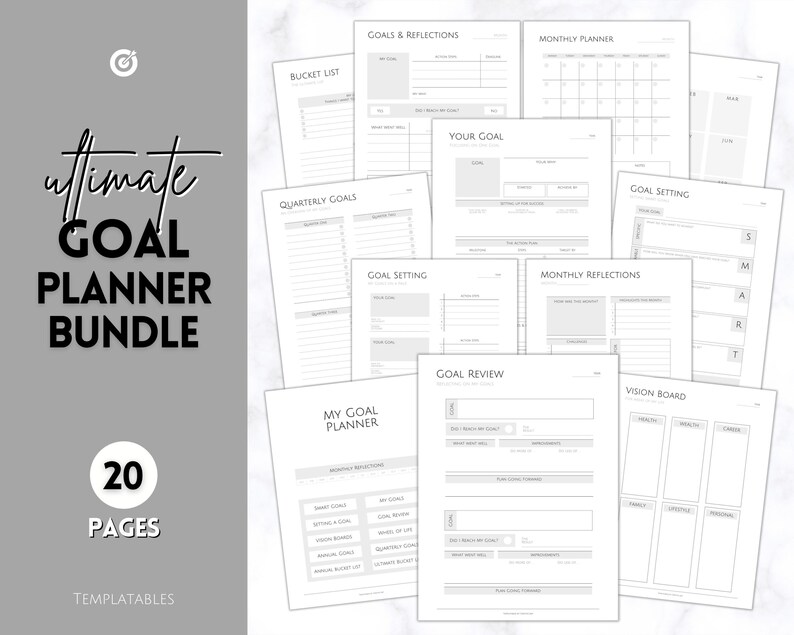 Goal Planner Printable BUNDLE, 2024 Goals Tracker, SMART Goal Setting ...