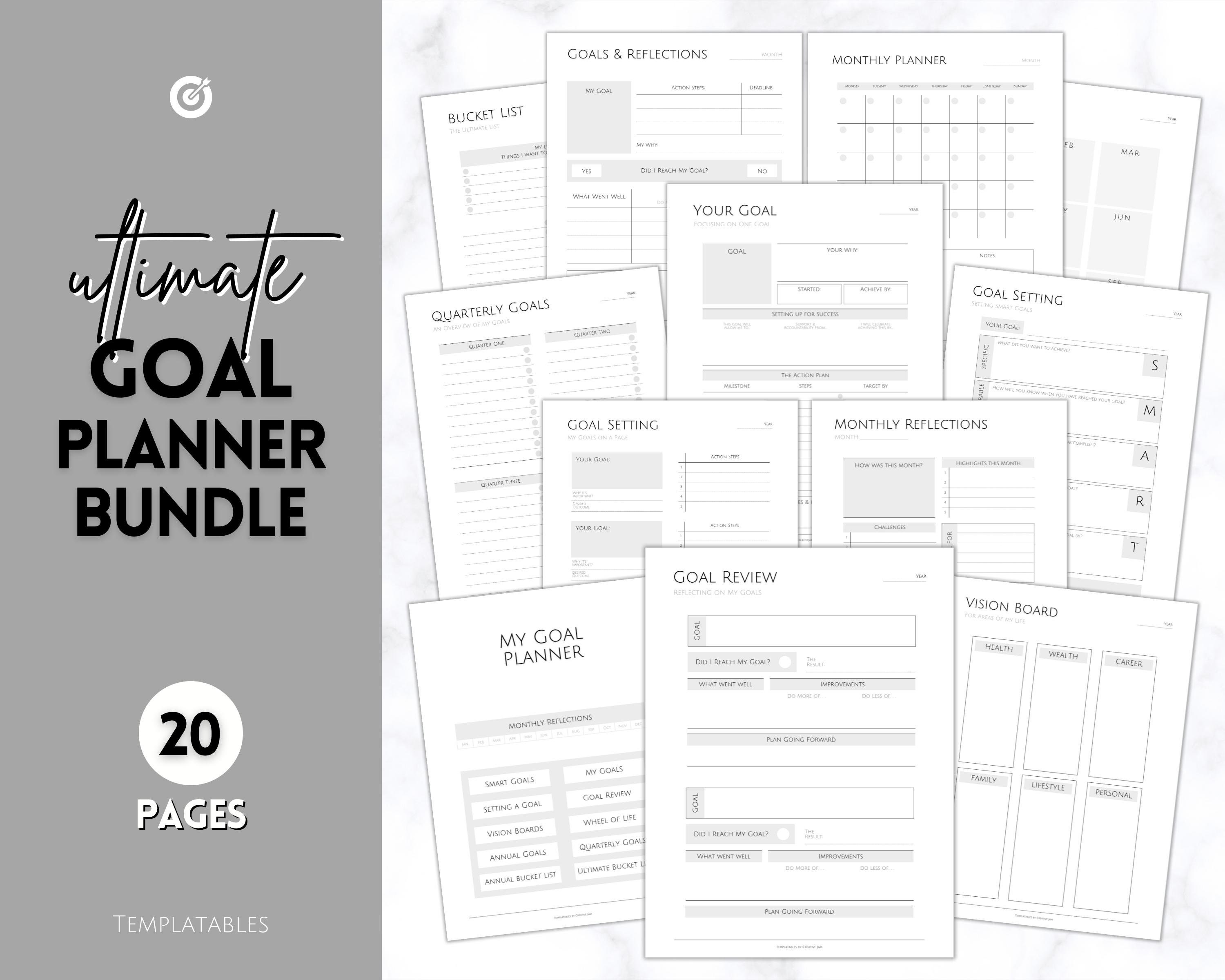 Goal Planner Printable BUNDLE, 2024 Goals Tracker, SMART Goal Setting ...
