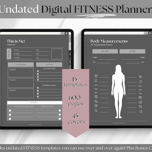 DARK Mode Digital FITNESS planner, GoodNotes Fitness Planner, Fitness Journal, Weight Loss Tracker, UNDATED iPad Workout, Wellness Template