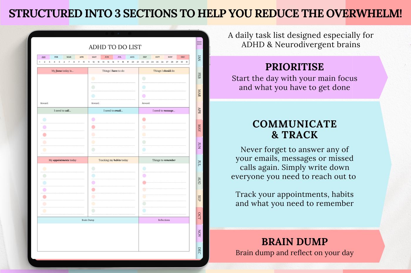 2026 ADHD to Do List, COLORFUL Goodnotes Digital Planner for ...