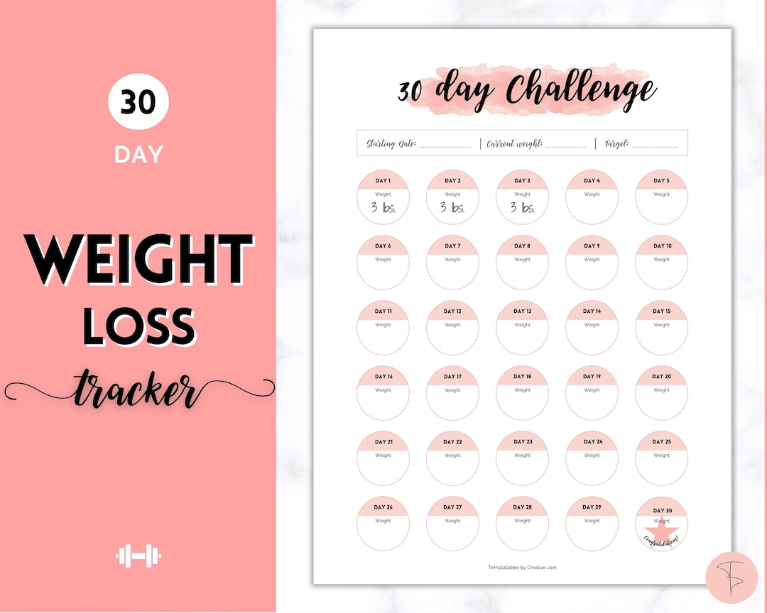 Weight Loss Tracker, 30 Day Challenge, Weightloss Journal, Fitness