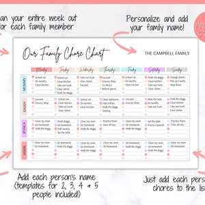 Family Chore Chart, Editable Family Planner Printable, Weekly Family Schedule, Family Calendar, Command Center, Weekly Household, Kids Adult image 3