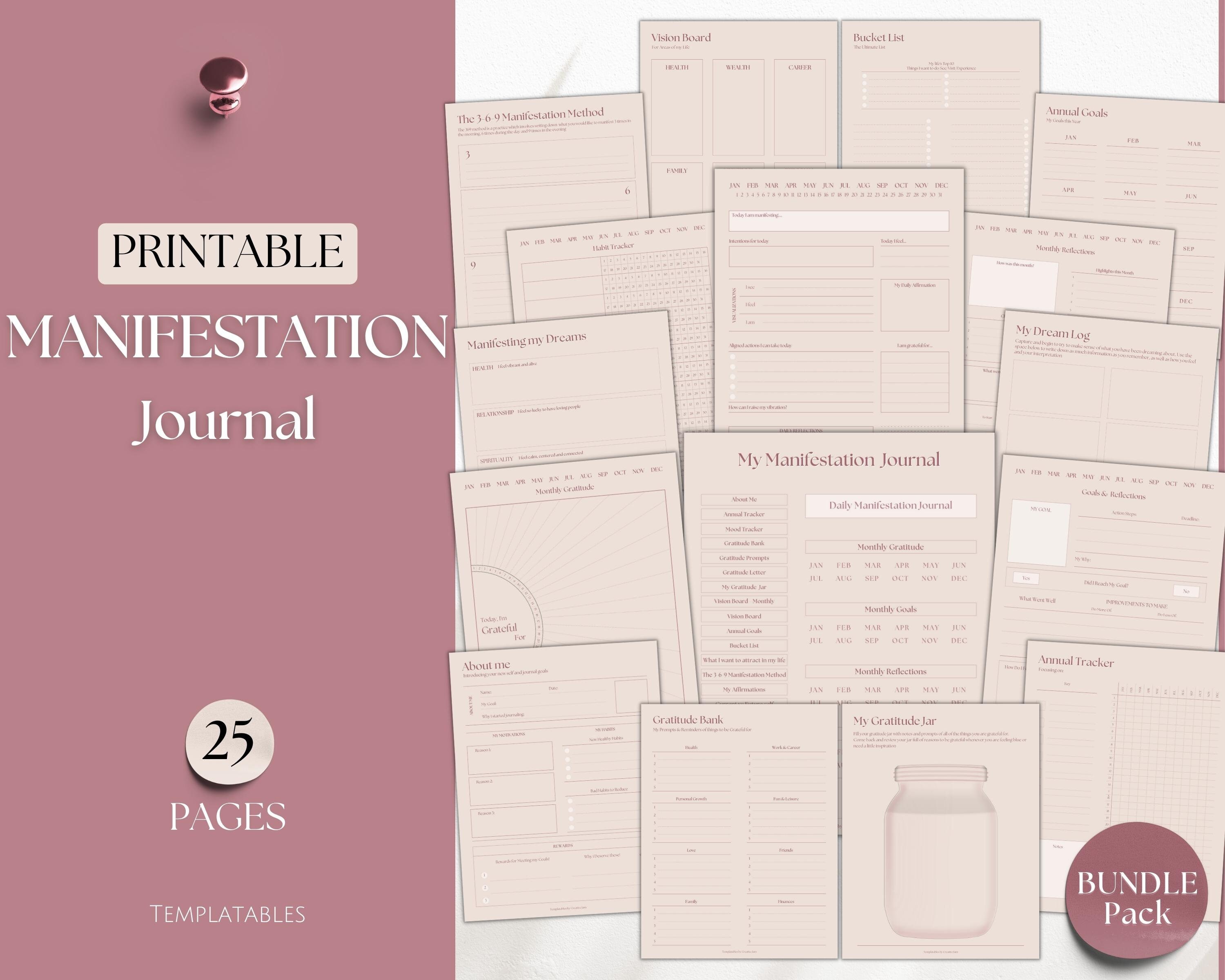 Manifestation Journal Printables Law of Attraction Goal Setting Planner  Mindfulness Journal Self Help Journal 