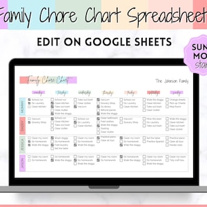 EDITABLE Family Chore Chart, Editable Family Planner Printable, Weekly Schedule Spreadsheet, Calendar, Command Center, Household Kid Adult