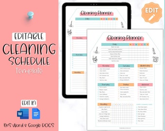Cleaning Schedule, EDITABLE Cleaning Planner, Cleaning Checklist, Weekly House Chores, Adhd Clean Home, Monthly, Household Planner Printable