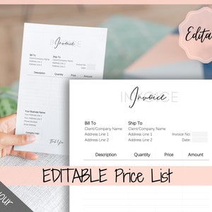 Formulario de pedido de PLANTILLA DE FACTURA, Plantilla de recibo personalizada EDITABLE, Factura de pedido de ventas del cliente imprimible, Planificador de formularios comerciales de factura de recibo
