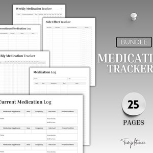 Medikations-Tracker-Bundle, druckbares tägliches Medizinlogbuch, Medikationsliste, medizinischer Tracker, medizinischer Planer, Gesundheitsordner, Nahrungsergänzungsmittel