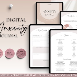 Digital Anxiety Journal, Anxiety Worksheets, GoodNotes Anxiety Relief Workbook, Guided Prompts, CBT Therapy Notebook, Mental Health Wellness