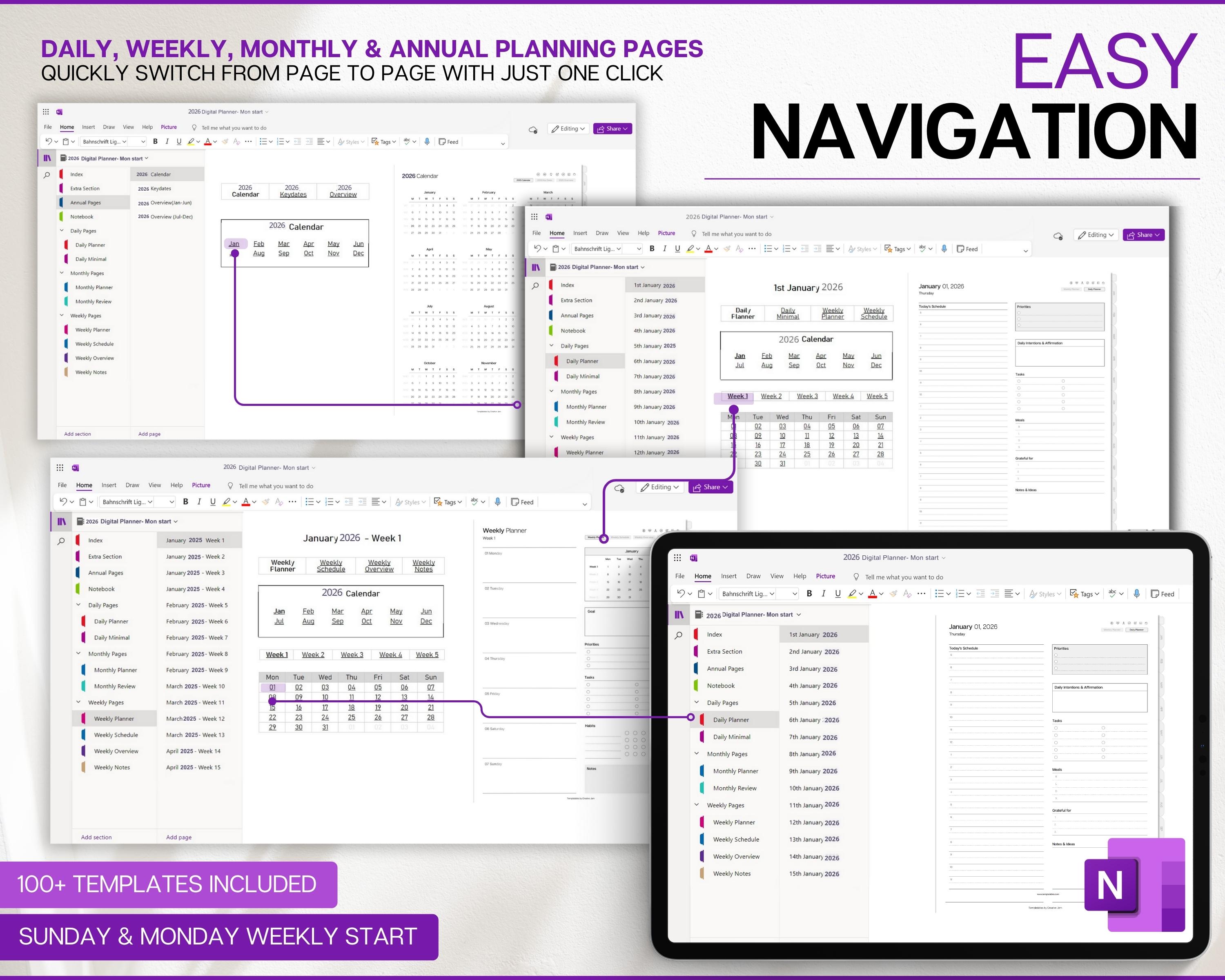 Onenote Planner, 2026 Digital Planner, Onenote Template, Daily, Weekly ...