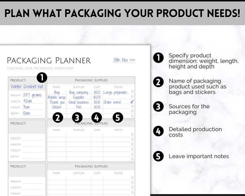 Packaging Planner Template Small Business Plan Packaging Etsy