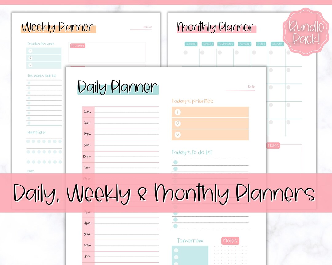 Daily Planner, Weekly Planner, Monthly Planner Printable PACK! Planner ...