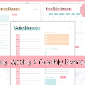 Daily Planner, Weekly Planner, Monthly Planner Printable PACK! Planner Insert Sets, To do List, Productivity, Work Day, Hourly, 2024