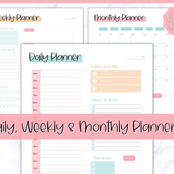 Daily Planner, Weekly Planner, Monthly Planner Printable PACK! Planner Insert Sets, To do List, Productivity, Work Day, Hourly, 2024