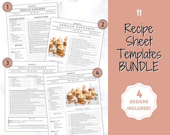 EDITABLE Recipe Book template, Recipe Sheet Template, Recipe Cards, Minimal Recipe Binder, 8.5x11 Printable Farmhouse, Food Planner Journal