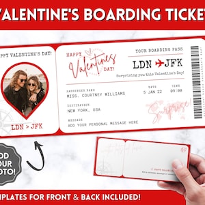 EDITABLE Boarding Ticket Template, Valentine&#39;s Day Surprise Boarding Pass, Plane Ticket Vacation, Airline, Trip, Flight Gift, Holiday, Fake