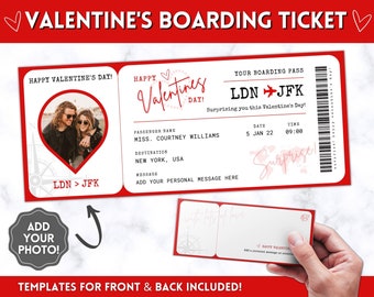 EDITABLE Boarding Ticket Template, Valentine's Day Surprise Boarding Pass, Plane Ticket Vacation, Airline, Trip, Flight Gift, Holiday, Fake