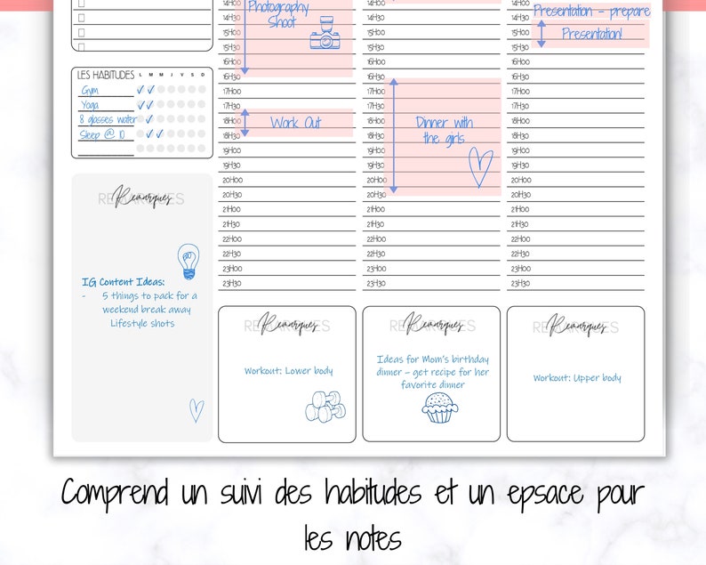 FRENCH Weekly Planner Printable Français Hourly Planner Etsy
