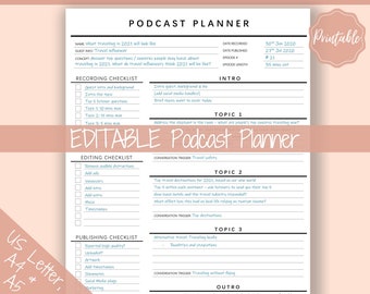 Podcast Planner, EDITABLE Podcast Template Content Calendar, Podcast Checklist, Logo, Printable Pod Cast Script Plan Worksheet & Tracker