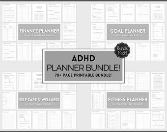75+ pg ADHD Planner Bundle, Printable ADHD Life Planner, ADHD Symptom Tracker, Brain Dump Template, Self Care, Goal, Fitness, Budget