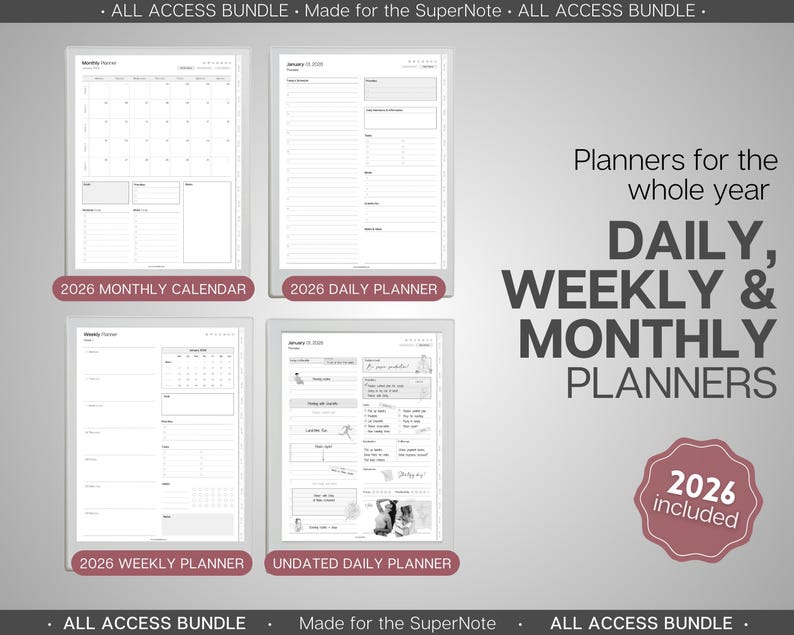 Supernote | ALL ACCESS template pack | 2026 Daily Planner, Digital To Do List, Meeting Minutes, Journal & Notebook, Calendar, a5x, a6x image 3