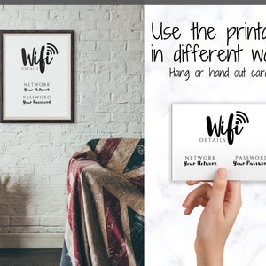 Znak hasła Wi-Fi, edytowalny szablon znaku Wi-Fi do druku, znak Be Our Guest, znak hasła Wi-Fi, pokój gościnny Airbnb, sztuka ścienna, wystrój, Wi-Fi zdjęcie 4