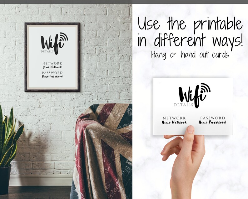 Znak hasła Wi-Fi, edytowalny szablon znaku Wi-Fi do druku, znak Be Our Guest, znak hasła Wi-Fi, pokój gościnny Airbnb, sztuka ścienna, wystrój, Wi-Fi zdjęcie 4