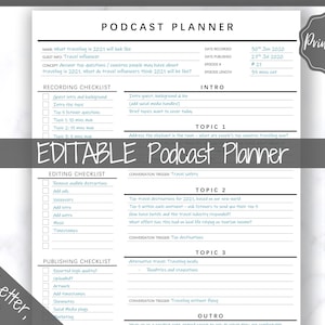 EDITABLE Podcast Planner Template, Podcast Checklist, Content Calendar, Logo, Printable Pod Cast Script Plan Worksheet & Tracker, Word, PDF