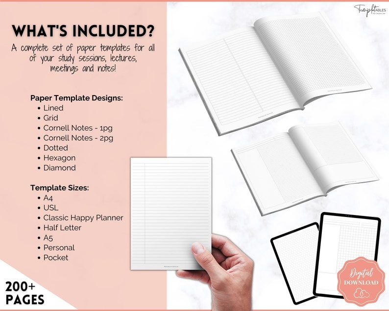 Grid, Line, Dot Paper Printables, Note-taking Templates, Graph Paper ...