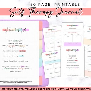 BUNTES Selbsttherapie-Journal, 30+ Seiten, Selbsttherapie-Arbeitsbuch, CBT, Guided Journal Prompts, druckbare Arbeitsblätter, Schattenarbeit, Achtsamkeit