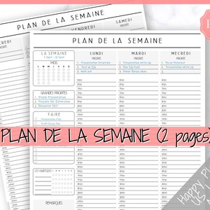 FRANÇAIS Agenda hebdomadaire imprimable, Français, Agenda horaire, Plan de la semaine, Semaine sur 2 pages, Programme hebdomadaire, Agenda non daté, Liste des tâches