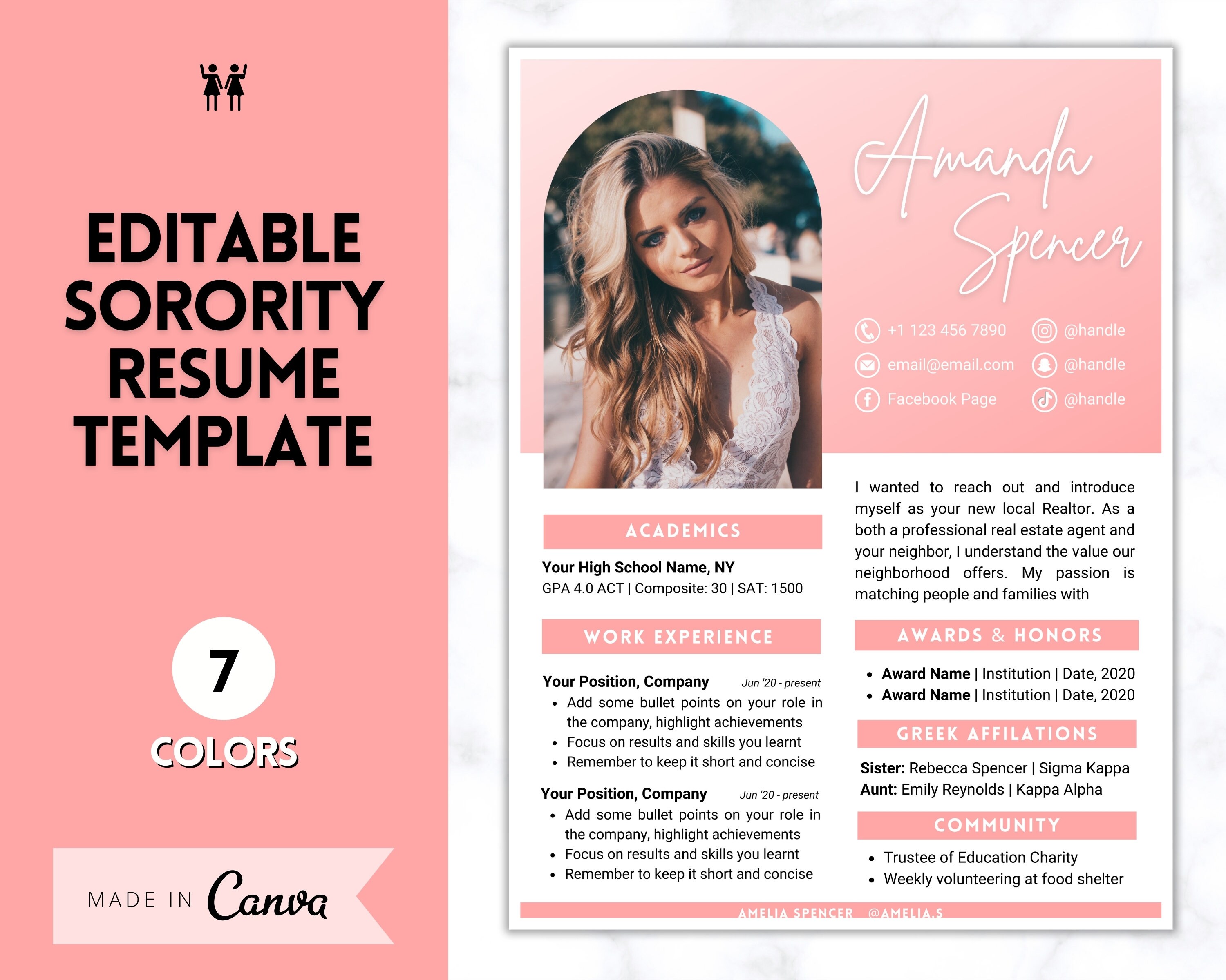 Sorority Recruitment Template Sorority Resume Template Etsy UK