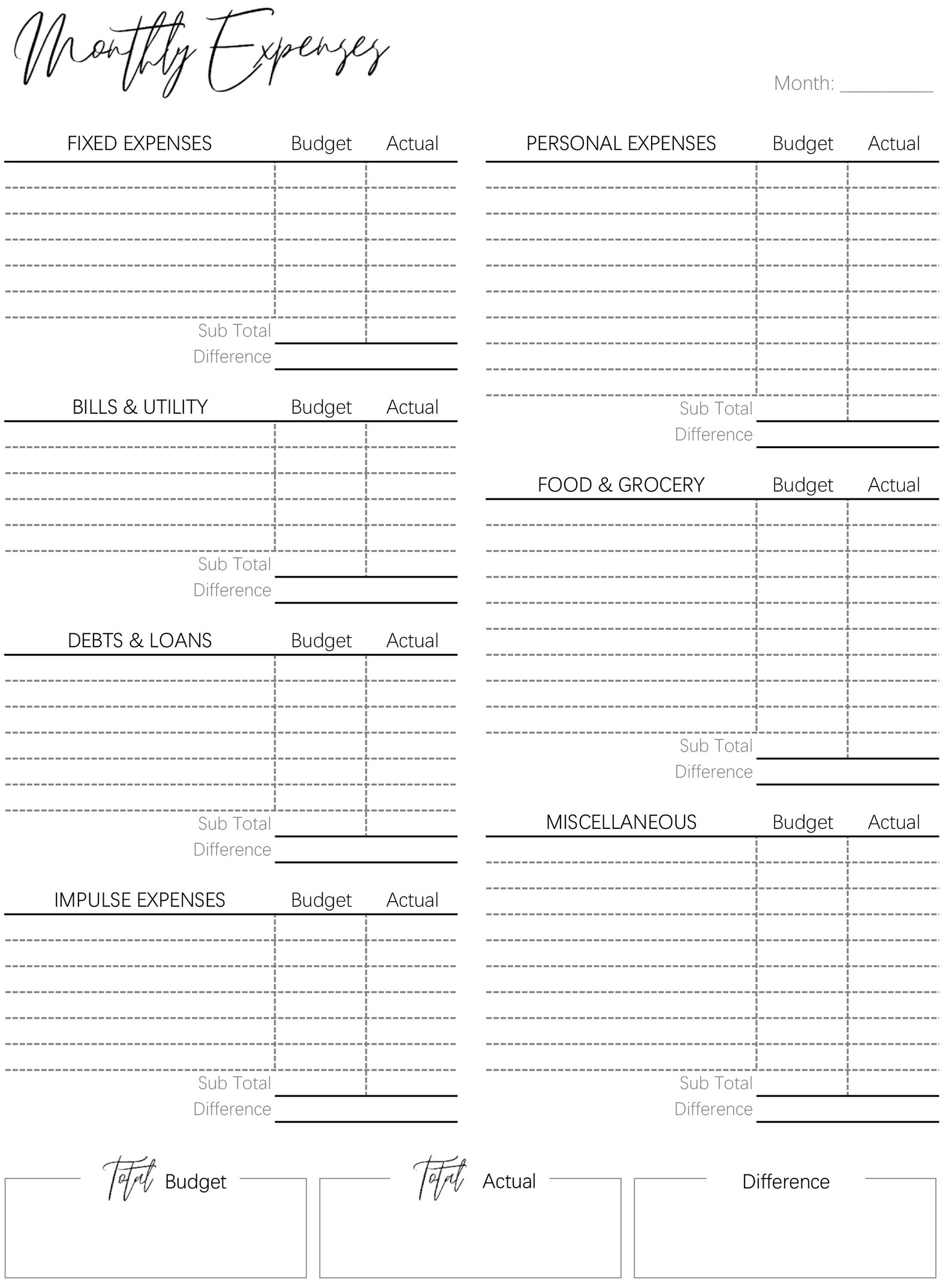 Monthly Expense Tracker Printable Budget Planner Budget Etsy UK