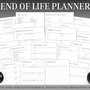 End of life planner, with Medical, Death, Estate, Funeral planning, Emergency Binder, Prepare just in case, What if binder, Household