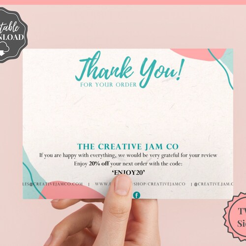 Business Thank You for Your Order Insert Card Template. - Etsy