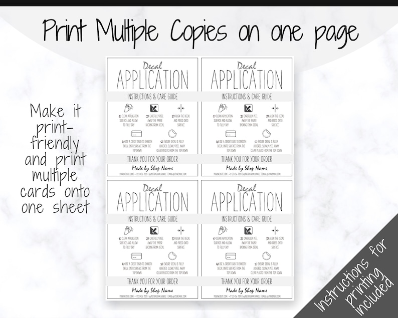 editable vinyl decal care card instructions printable